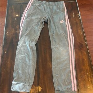 adidas Kids Gray Sweatpants with Pink Stripes